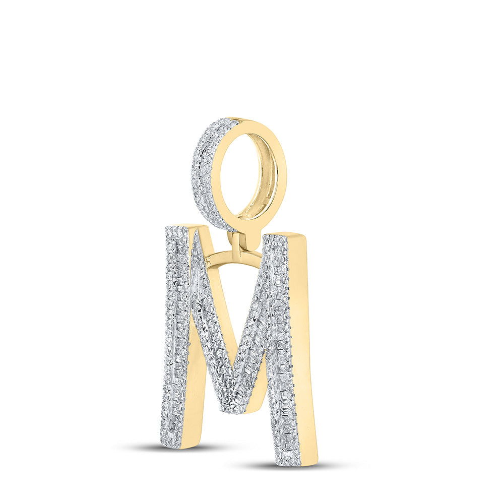 10K Yellow Gold Mens Baguette Diamond Initial Letter Charm Pendant