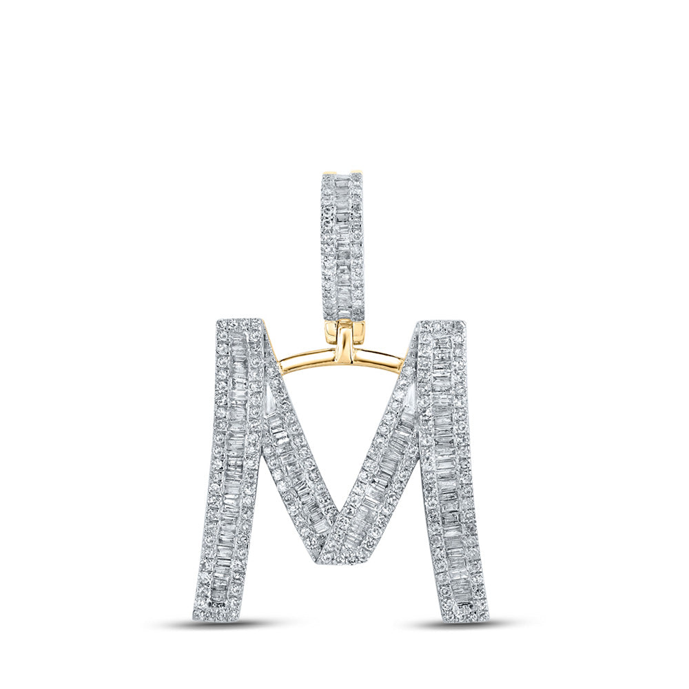 10K Yellow Gold Mens Baguette Diamond Initial Letter Charm Pendant