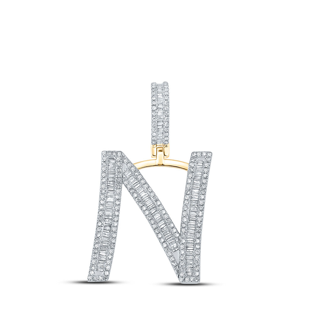 10K Yellow Gold Mens Baguette Diamond Initial Letter Charm Pendant