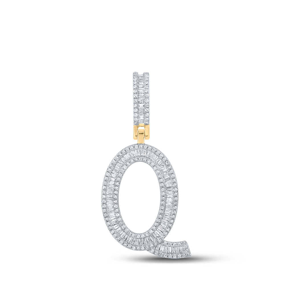 10K Yellow Gold Mens Baguette Diamond Initial Letter Charm Pendant