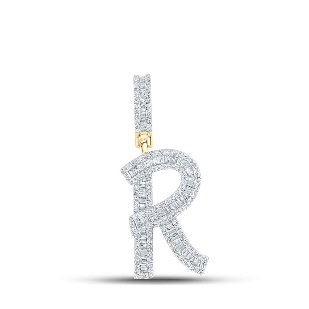 10K Yellow Gold Mens Baguette Diamond Initial Letter Charm Pendant