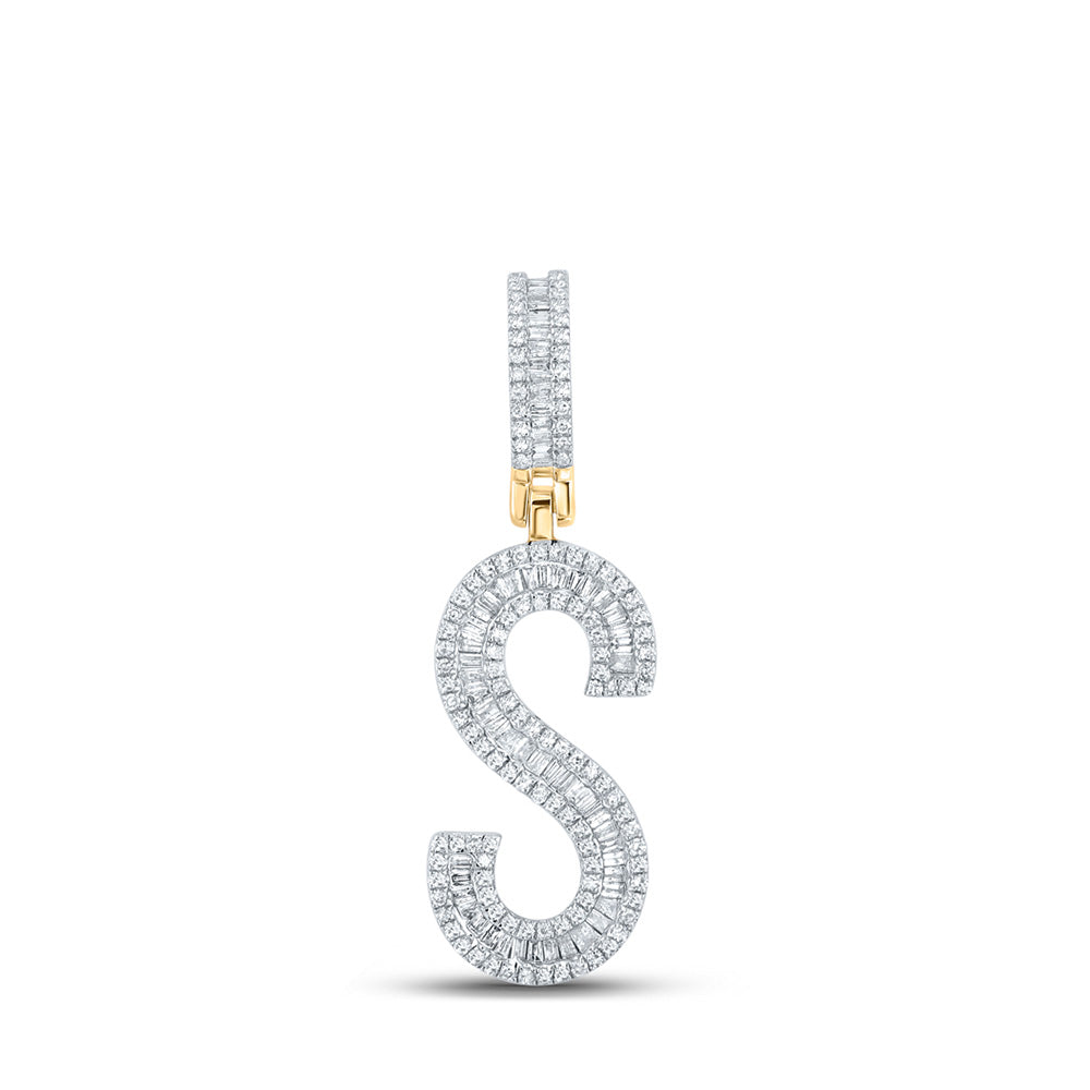 10K Yellow Gold Mens Baguette Diamond Initial Letter Charm Pendant