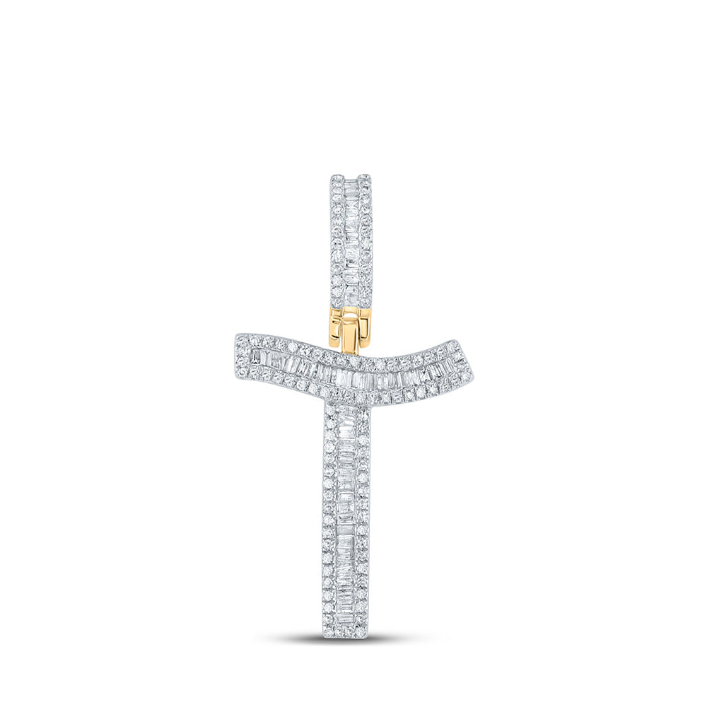 10K Yellow Gold Mens Baguette Diamond Initial Letter Charm Pendant