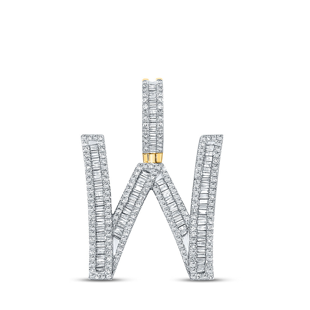 10K Yellow Gold Mens Baguette Diamond Initial Letter Charm Pendant