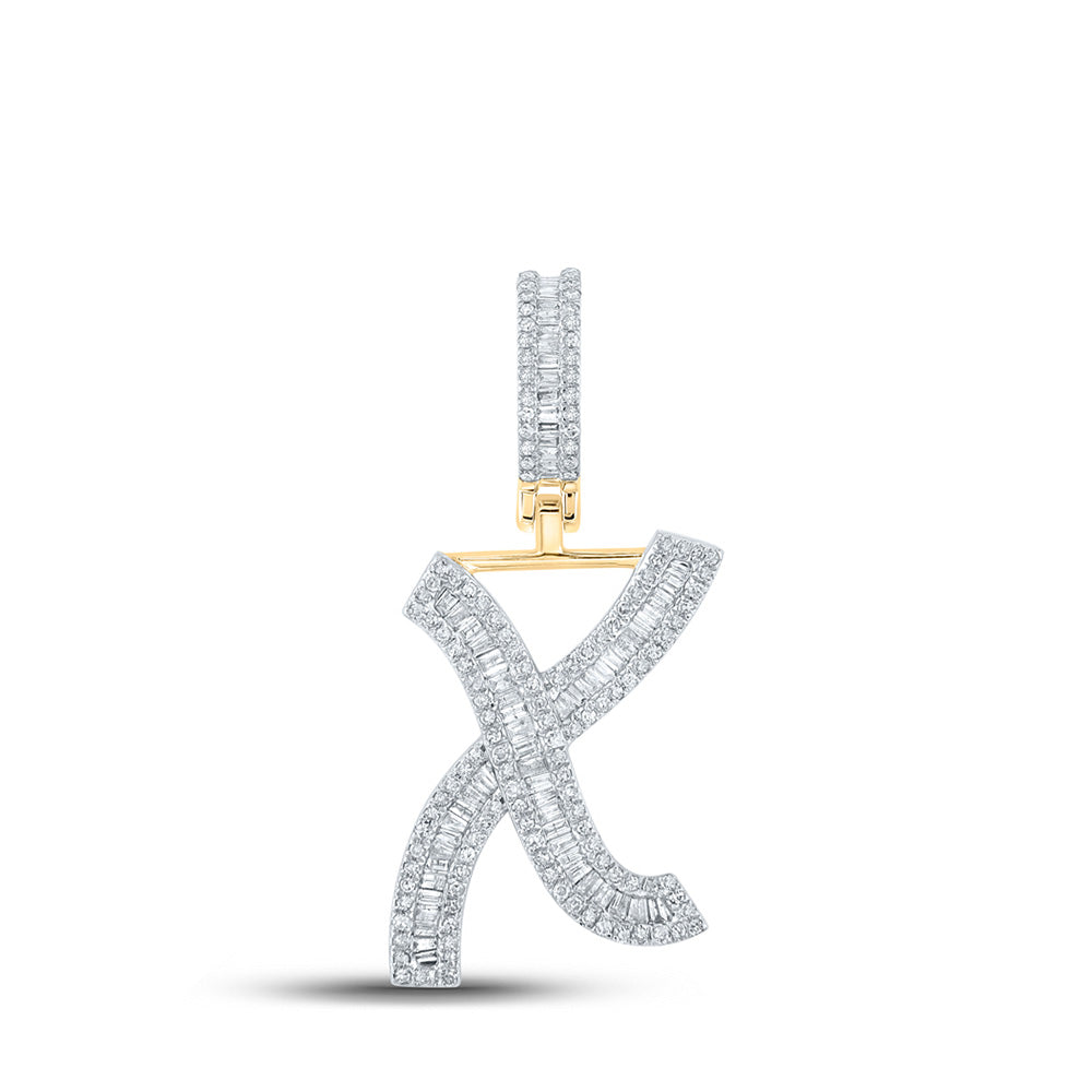 10K Yellow Gold Mens Baguette Diamond Initial Letter Charm Pendant