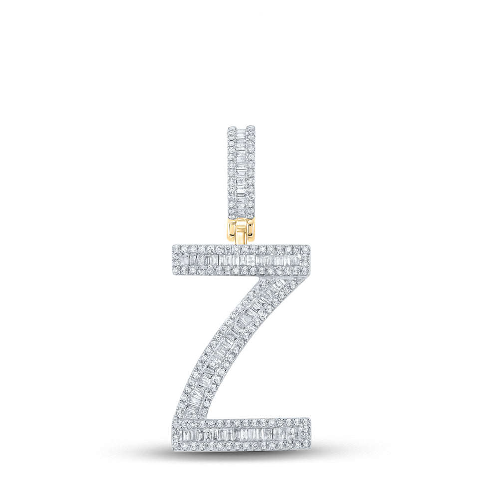 10K Yellow Gold Mens Baguette Diamond Initial Letter Charm Pendant