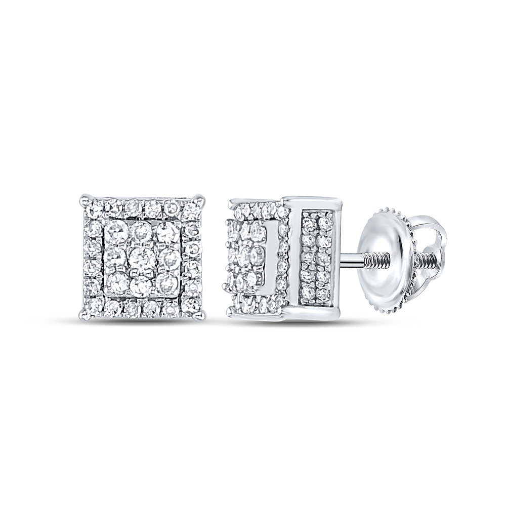 10K White Or Yellow Gold Womens Round Diamond Square Earrings