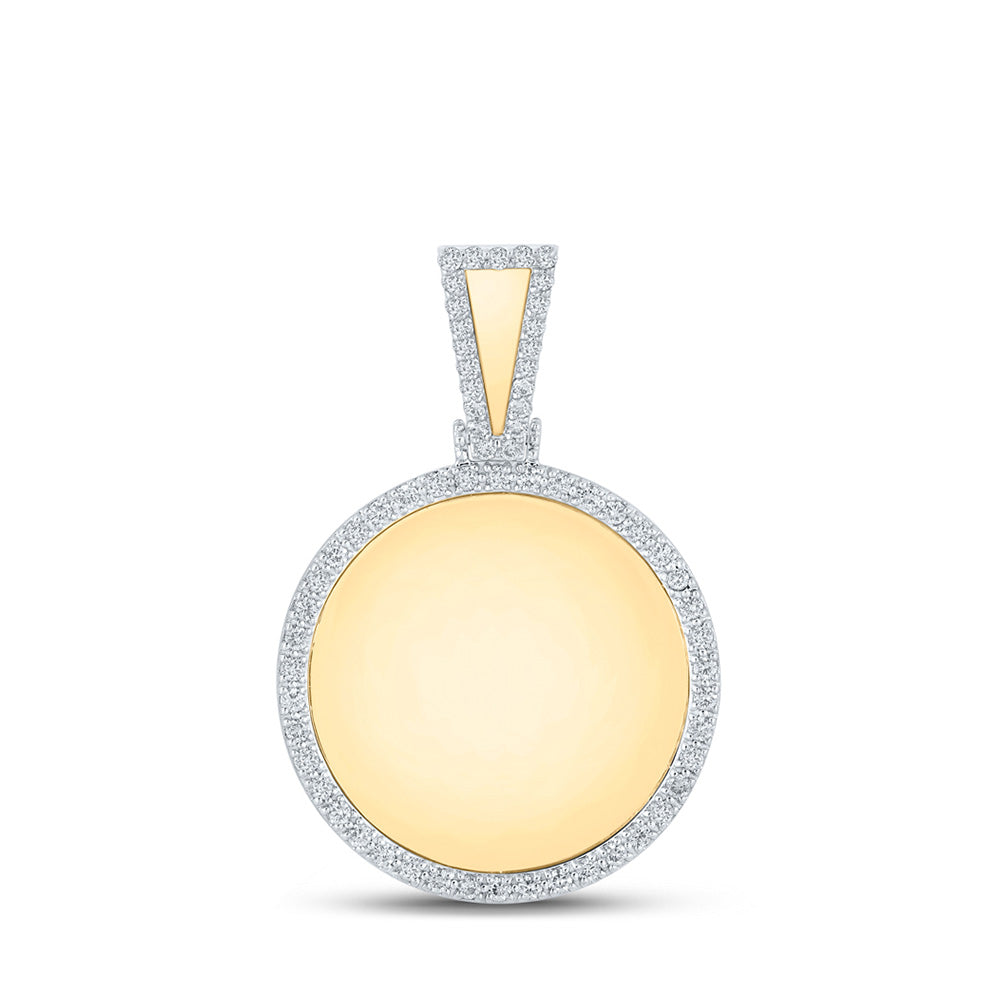 10K Yellow Gold Mens Round Diamond Picture Memory Circle Charm Pendant 7/8 Cttw