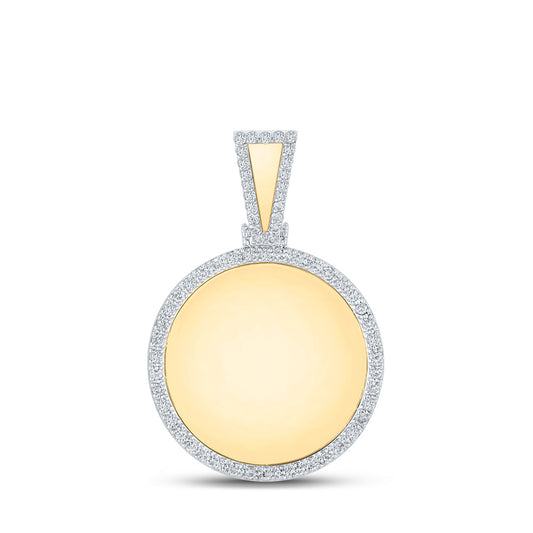 10K Yellow Gold Mens Round Diamond Picture Memory Circle Charm Pendant 7/8 Cttw