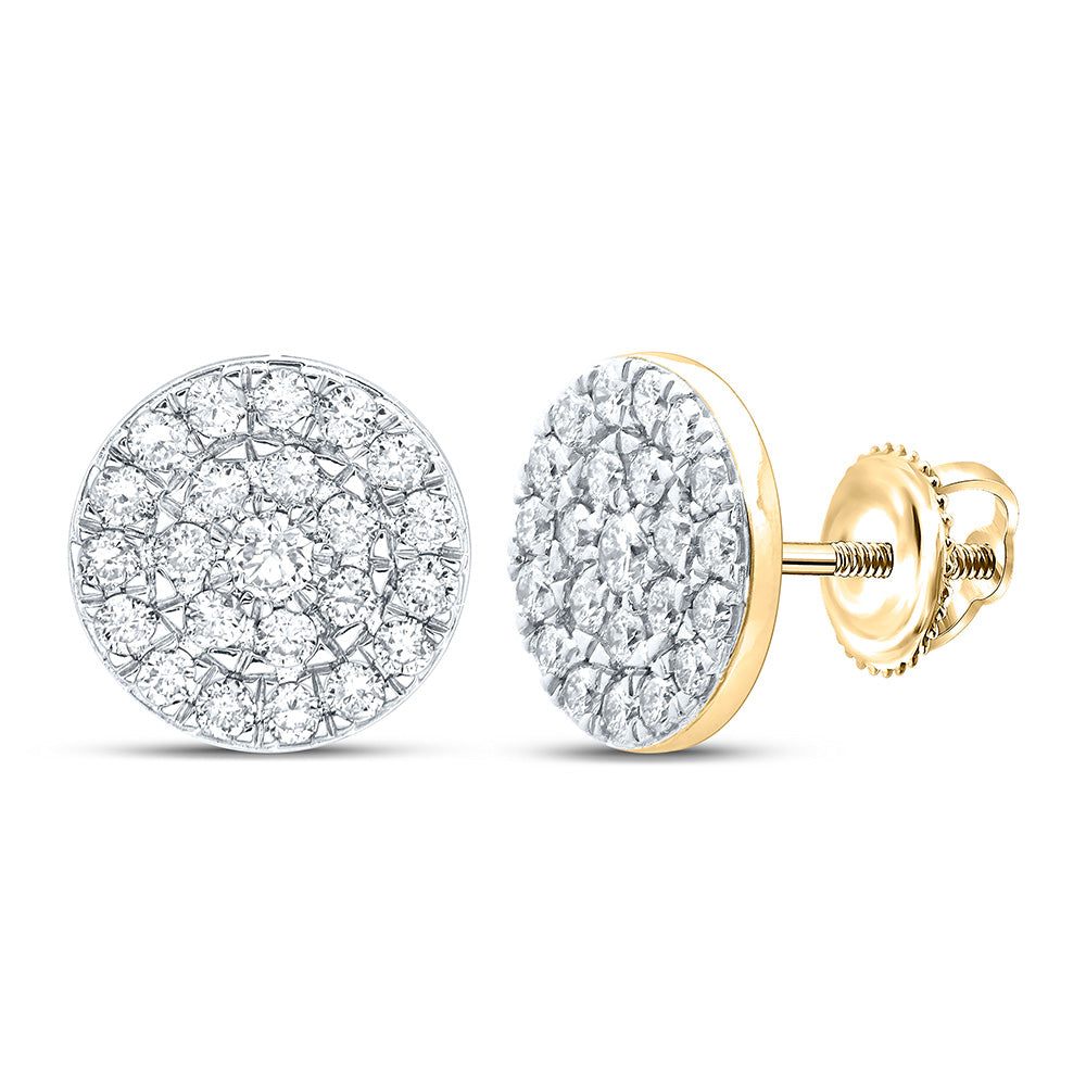 10K Yellow Gold Womens Round Diamond Cluster Earrings 1 Cttw