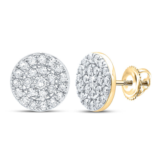10K Yellow Gold Womens Round Diamond Cluster Earrings 1 Cttw