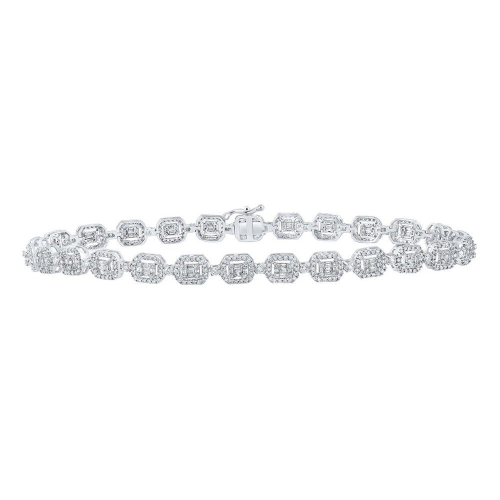 10K Yellow Or White Gold Mens Baguette Diamond Geometric Link Bracelet 3 Cttw, Length: 8.5 In, Width: 0.22 In