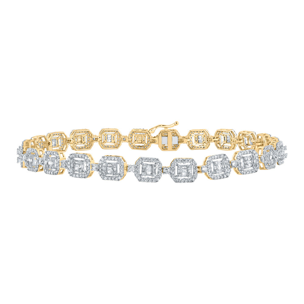 10K White Or Yellow Gold Mens Baguette Diamond Square Link Bracelet