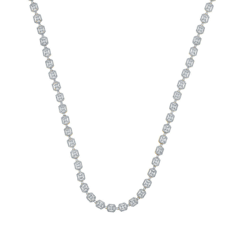 10K Yellow Gold Mens Baguette Diamond 22-inch Square Link Chain Necklace 9 Cttw, Length: 22.01 In, Width: 0.29 In
