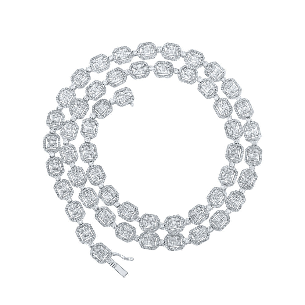 10K White Or Yellow Gold Mens Baguette Diamond 24-inch Link Chain Necklace