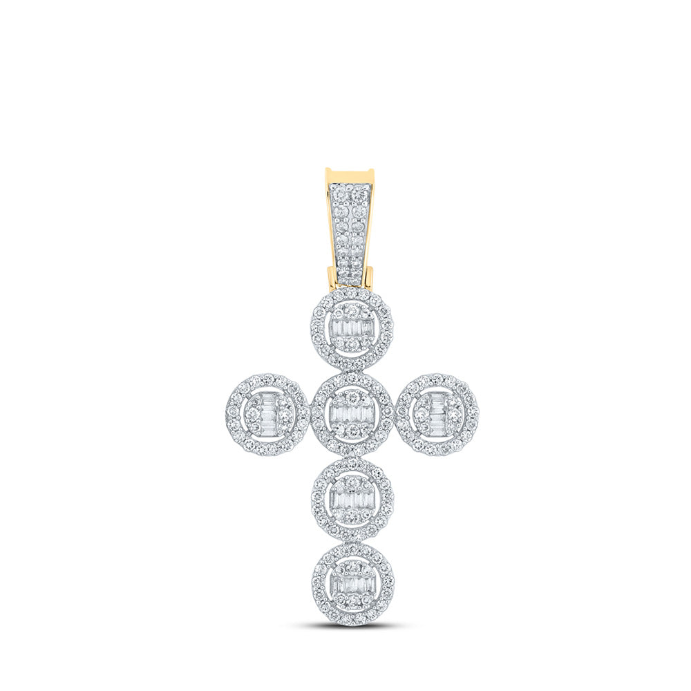 10K Yellow Gold Mens Baguette Diamond Cross Charm Pendant 1-5/8 Cttw