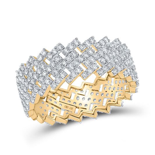 10K Yellow Gold Mens Round Diamond Cuban Eternity Band Ring 1-5/8 Cttw, Mens Size: 7-13