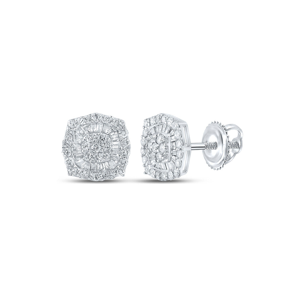 10K White Or Yellow Gold Baguette Diamond Square Earrings