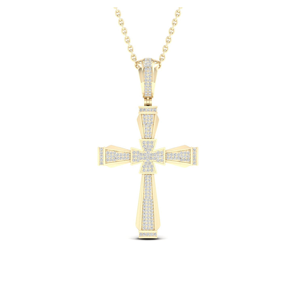 10K Yellow Gold Mens Round Diamond Cross Charm Pendant 1/2 Cttw
