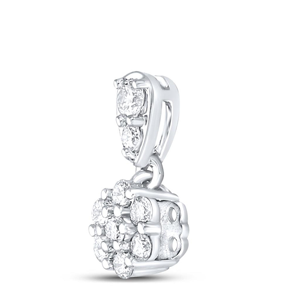 10K White Gold Womens Round Diamond Flower Cluster Pendant 1/5 Cttw
