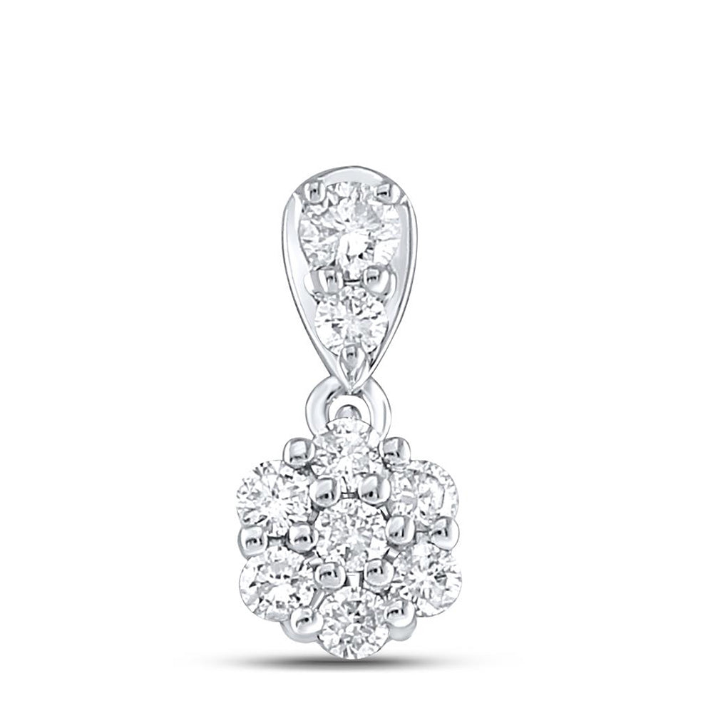 10K White Gold Womens Round Diamond Flower Cluster Pendant 1/5 Cttw
