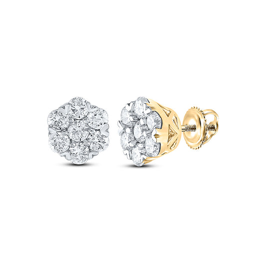 10K Yellow Gold Womens Round Diamond Flower Cluster Earrings 5/8 Cttw