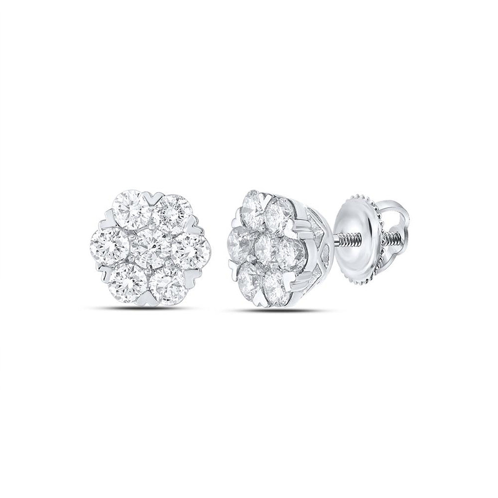 14K Yellow Or White Gold Womens Round Diamond Flower Cluster Earrings 1-3/4 Cttw