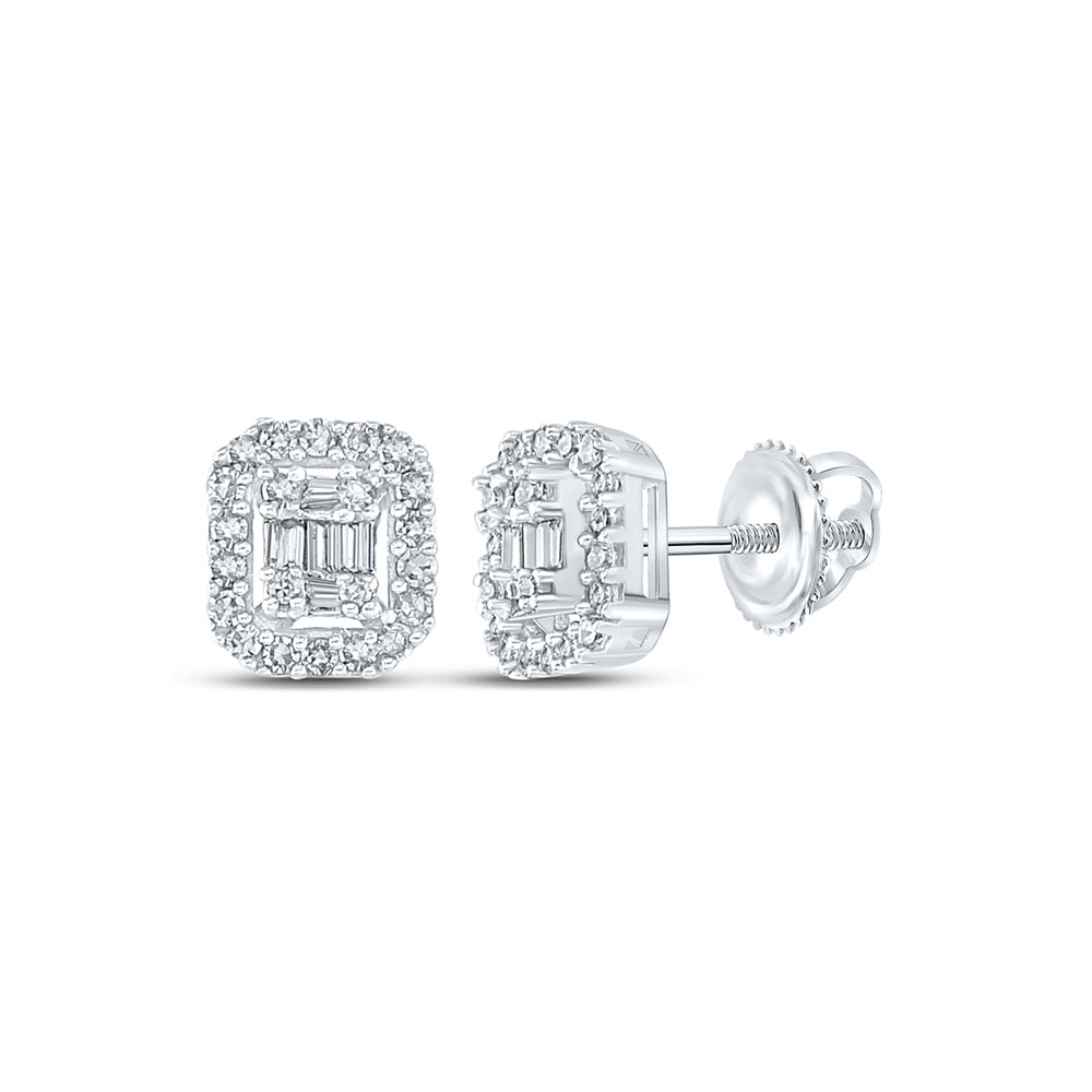 10K White Or Yellow Gold Baguette Diamond Cluster Earrings