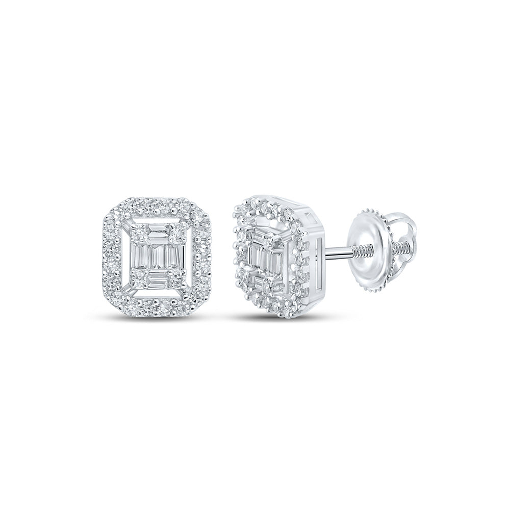 10K White Or Yellow Gold Baguette Diamond Cluster Earrings