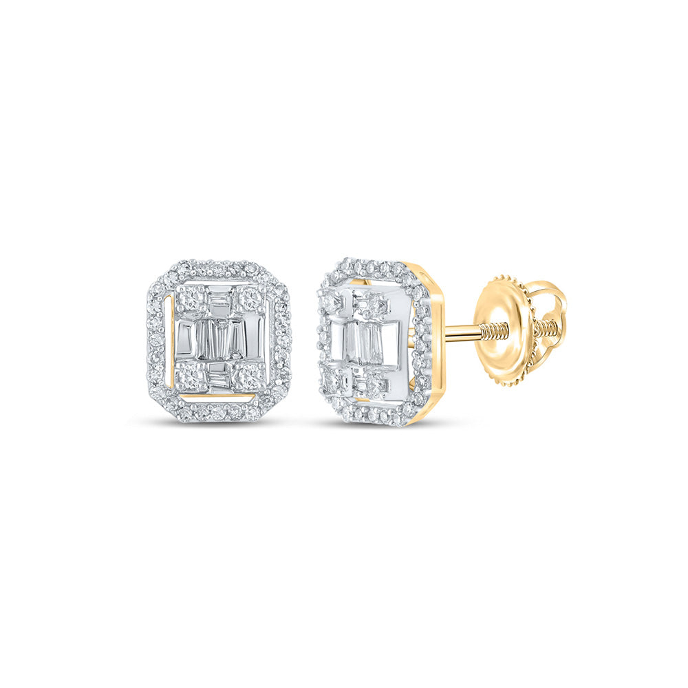 10K White Or Yellow Gold Baguette Diamond Cluster Earrings