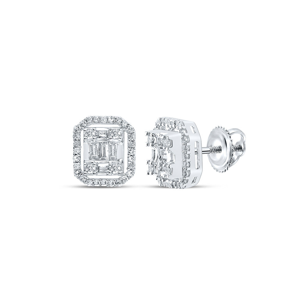 10K White Or Yellow Gold Baguette Diamond Cluster Earrings