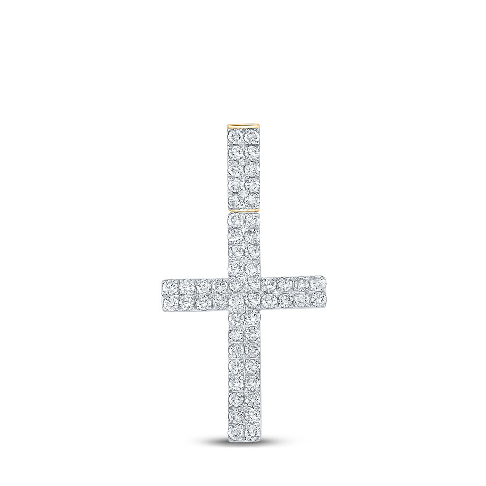 10K Yellow Gold Mens Round Diamond Cross Charm Pendant 1 Cttw