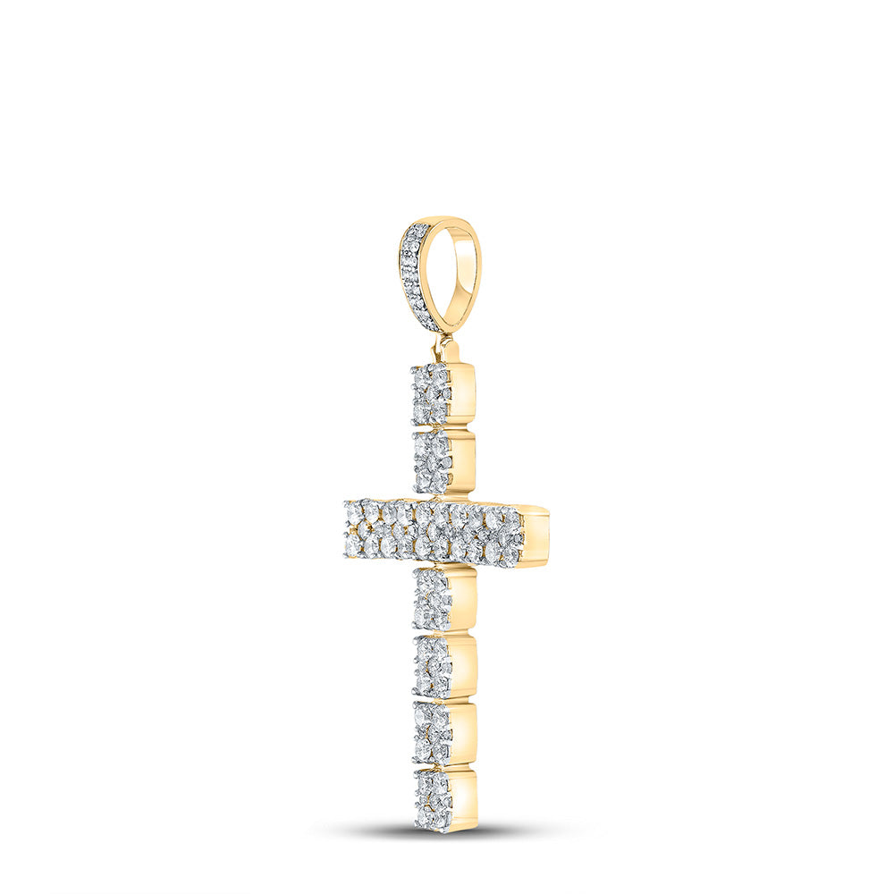 10K Yellow Gold Mens Round Diamond Cross Charm Pendant 2-5/8 Cttw