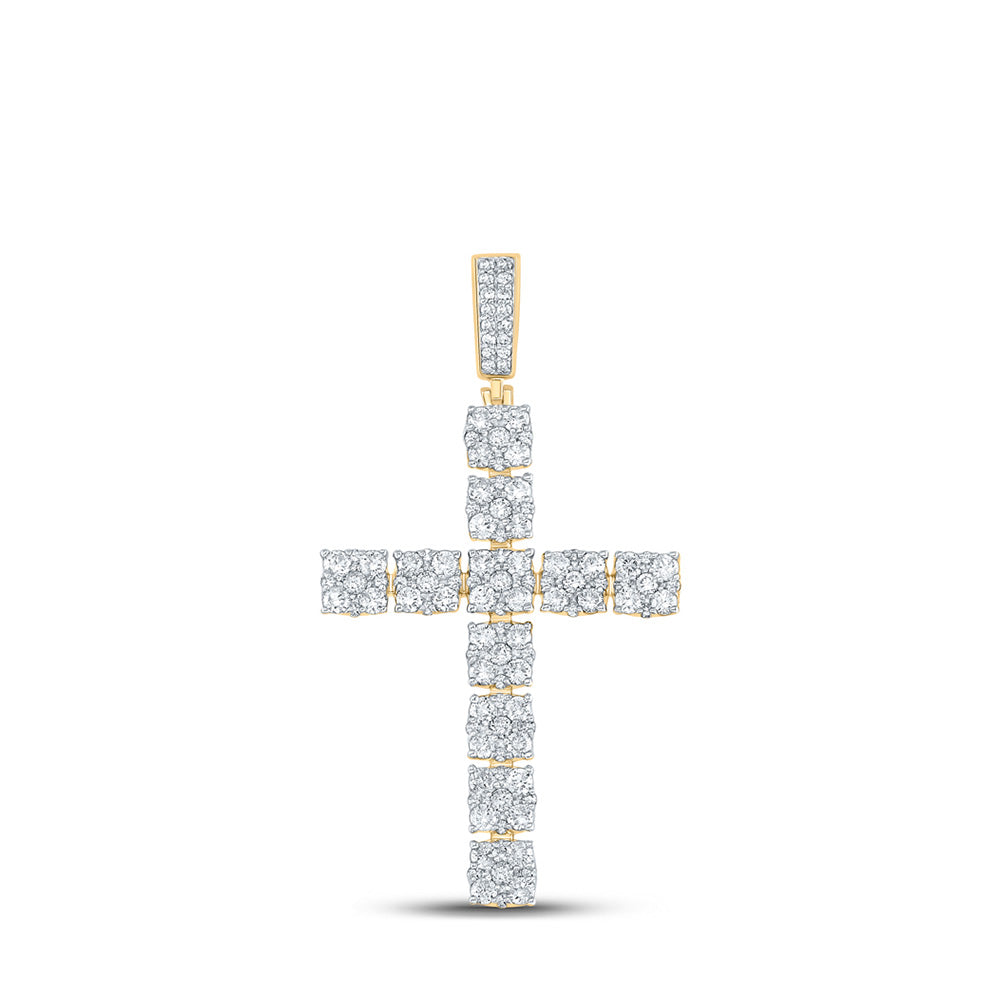 10K Yellow Gold Mens Round Diamond Cross Charm Pendant 2-5/8 Cttw