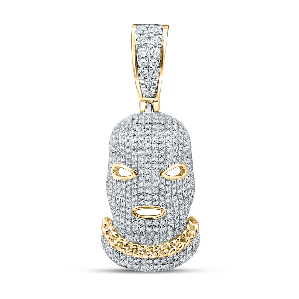 10K Yellow Gold Mens Round Diamond Mask Hood Charm Pendant 1 Cttw, Length: 1.54 In, Width: 0.61 In