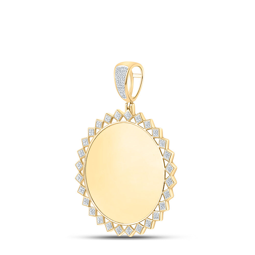10K Yellow Gold Mens Round Diamond Memory Circle Charm Pendant 1/2 Cttw, Length: 2.48 In, Width: 1.83 In