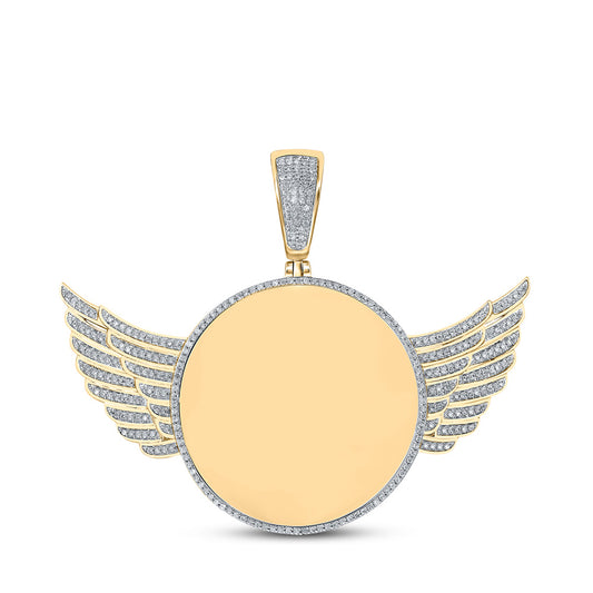 10K Yellow Gold Mens Round Diamond Wing Memory Circle Charm Pendant 3/4 Cttw, Length: 2.05 In, Width: 2.52 In