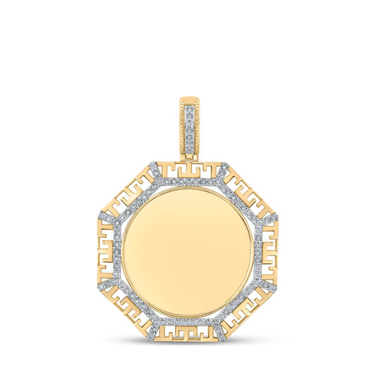 10K Yellow Gold Mens Round Diamond Picture Memory Octagon Charm Pendant 1/4 Cttw