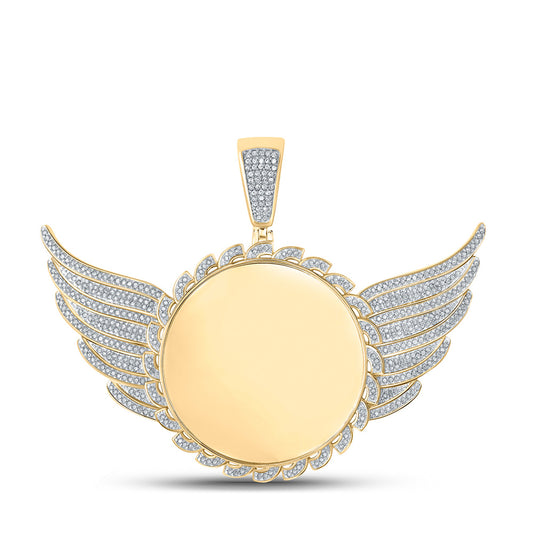 10K Yellow Gold Mens Round Diamond Wing Memory Circle Charm Pendant 1 Cttw, Length: 2.23 In, Width: 2.83 In