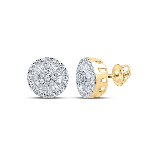 10K Yellow Gold Womens Round Diamond Cluster Earrings 1 Cttw
