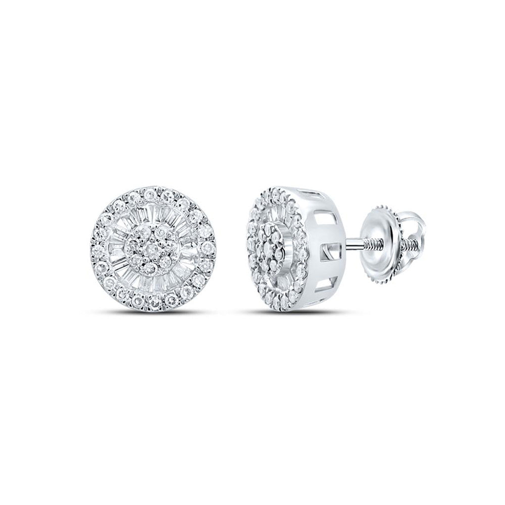 10K White Gold Womens Baguette Diamond Cluster Earrings 1/3 Cttw, Length: 0.39 In, Width: 0.38 In