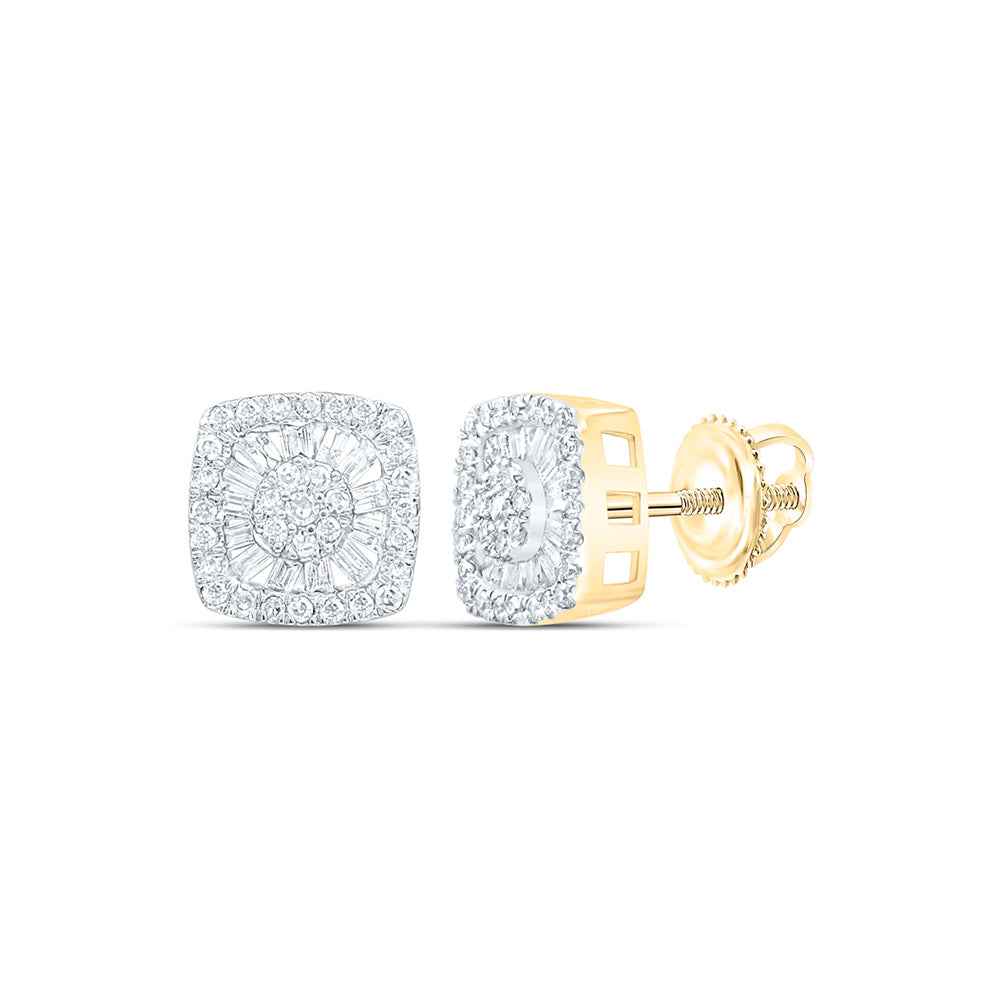 10K White Or Yellow Gold Womens Baguette Diamond Square Earrings