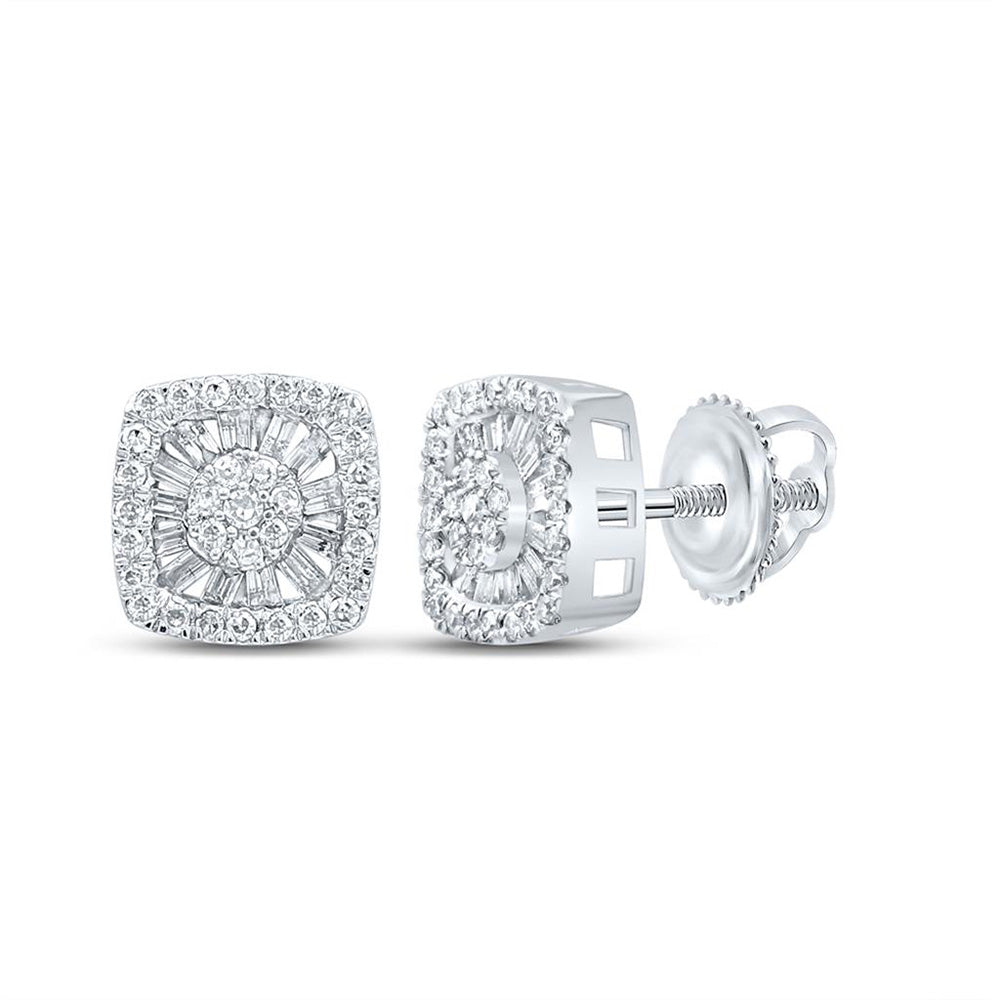 10K White Or Yellow Gold Womens Baguette Diamond Square Earrings