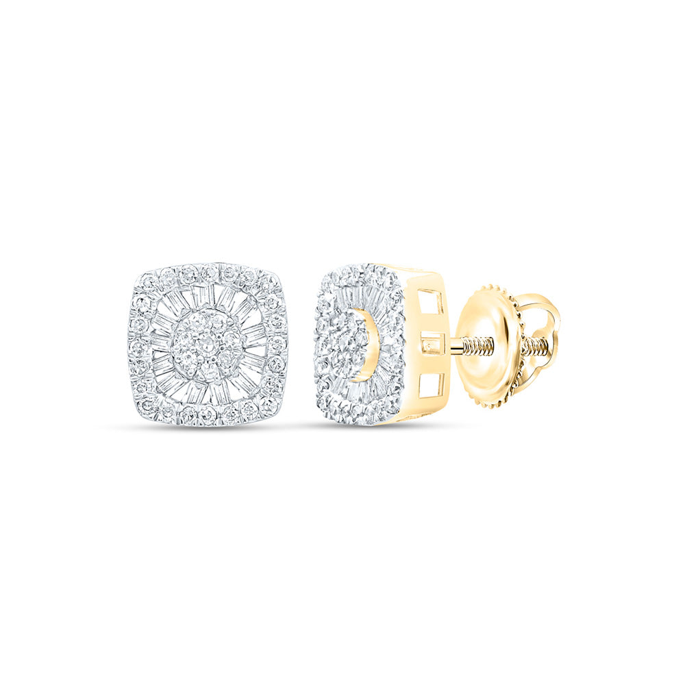 10K Yellow Gold Womens Round Diamond Square Earrings 1-1/5 Cttw