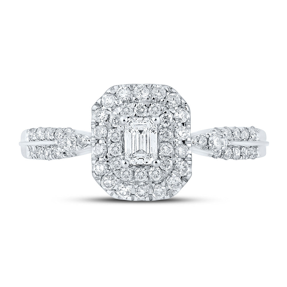 14K White Gold Womens Emerald Diamond Fashion Ring 1/2 Cttw, Womens Size: 5-10