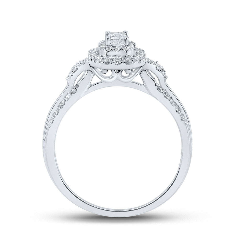14K White Gold Womens Emerald Diamond Fashion Ring 1/2 Cttw, Womens Size: 5-10