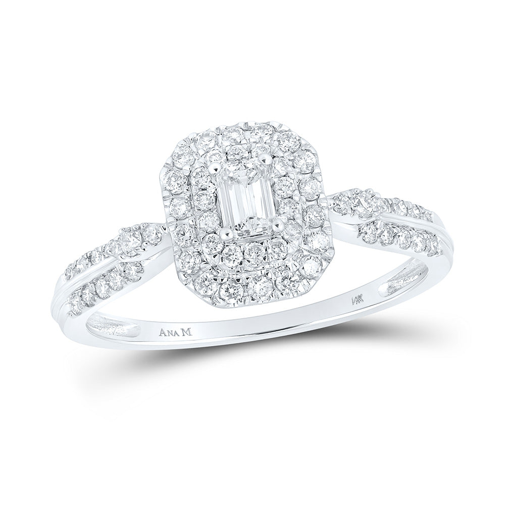 14K White Gold Womens Emerald Diamond Fashion Ring 1/2 Cttw, Womens Size: 5-10