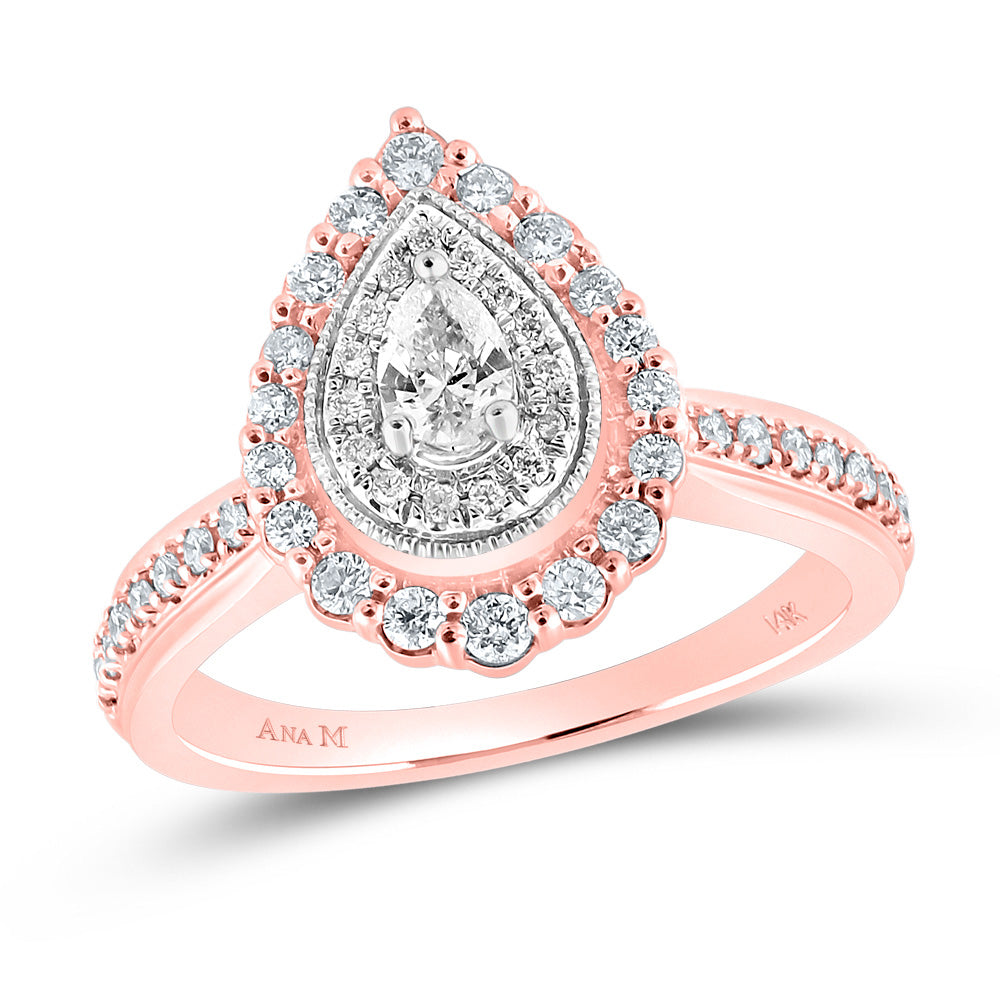 14K Rose Gold Pear Diamond Halo Bridal Wedding Engagement Ring 5/8 Cttw, Womens Size: 5-10