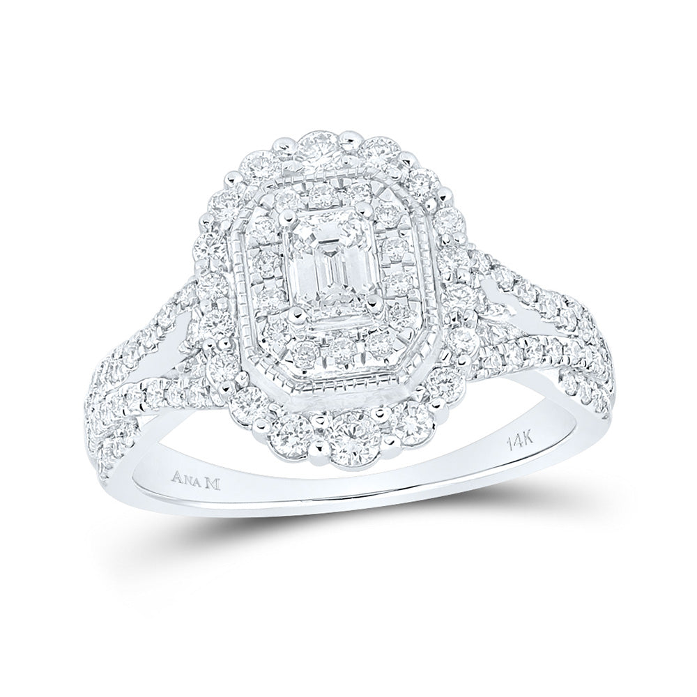 14K White Gold Emerald Diamond Halo Bridal Wedding Engagement Ring 1 Cttw, Womens Size: 5-10