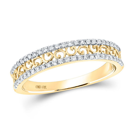 10K Yellow Gold Womens Round Diamond Band Ring 1/5 Cttw, Womens Size: 5-10